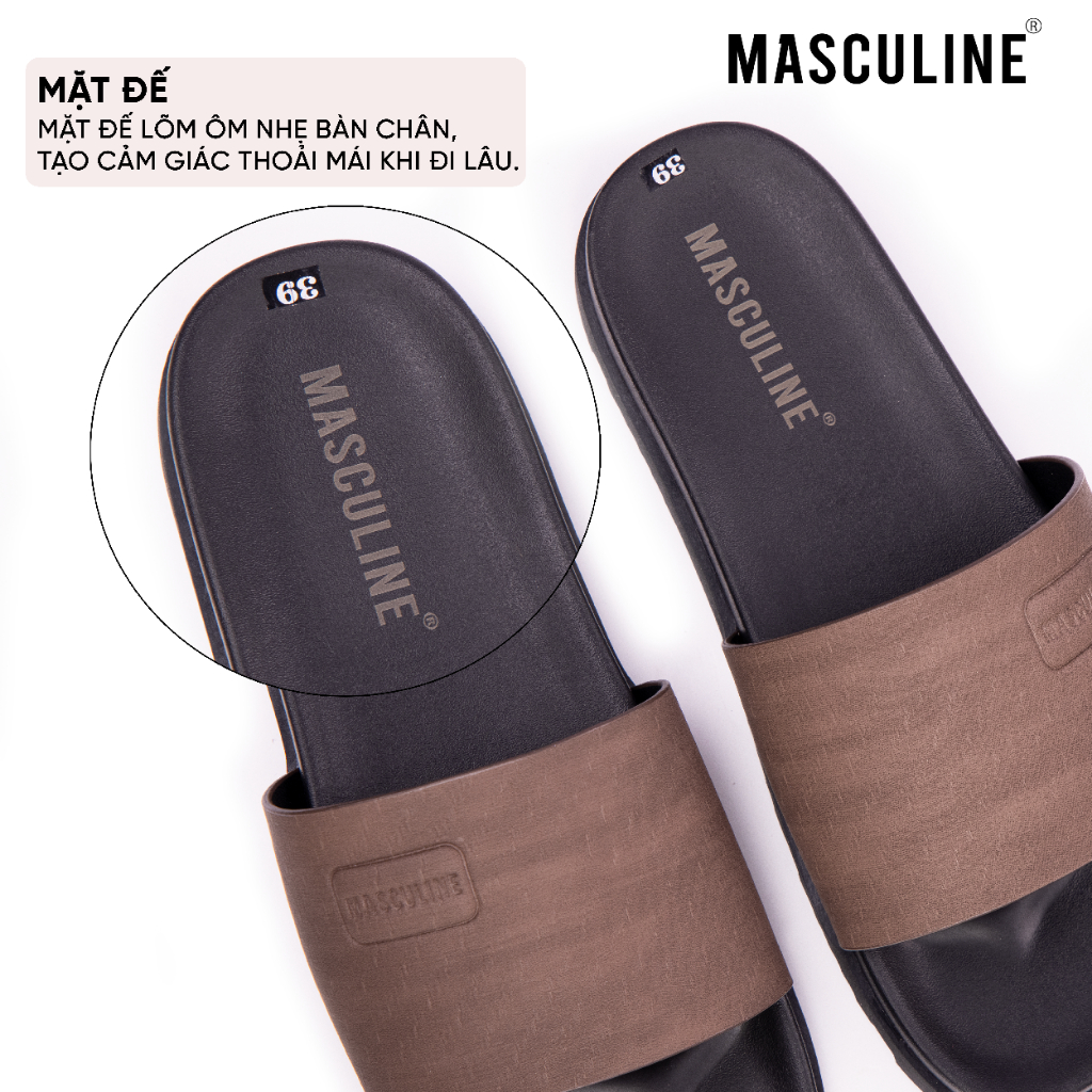Dép nam MASCULINE MDN602 quai ngang da microfiber mềm êm chân đế PU chống trượt