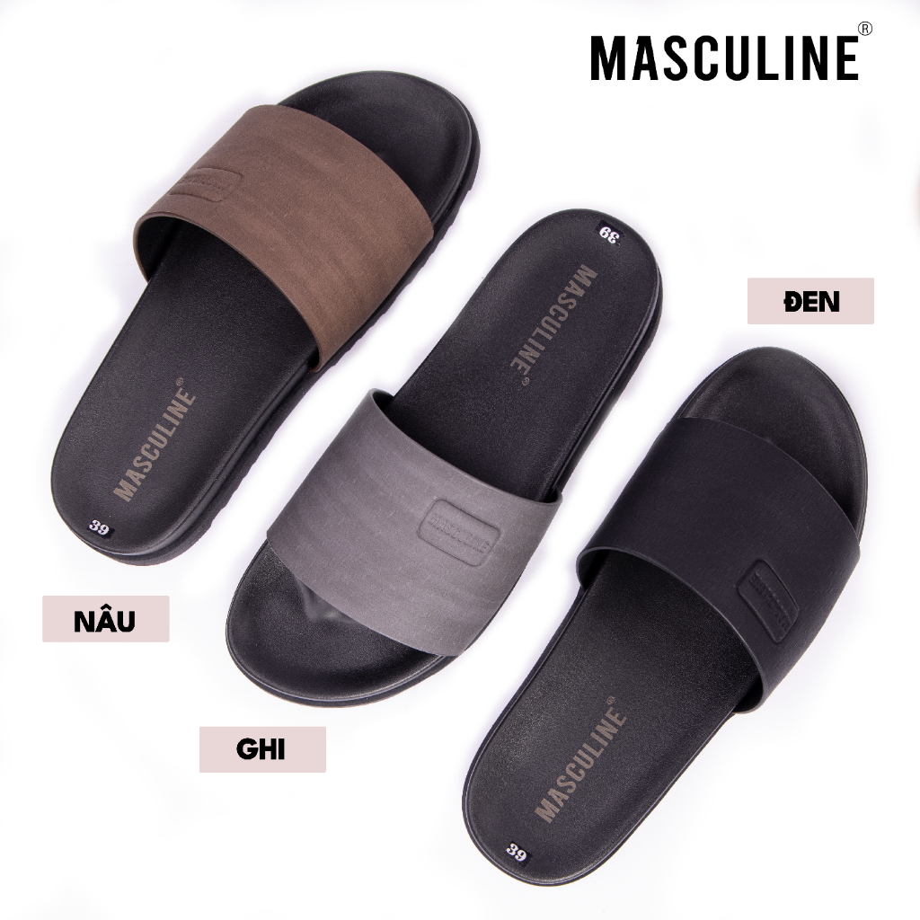 Dép nam MASCULINE MDN602 quai ngang da microfiber mềm êm chân đế PU chống trượt