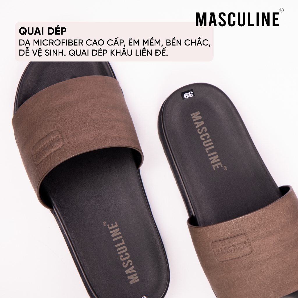 Dép nam MASCULINE MDN602 quai ngang da microfiber mềm êm chân đế PU chống trượt