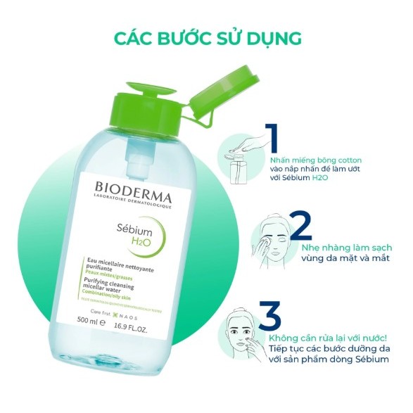 Nước Tẩy Trang Bioderma Crealine H2O Solution Micellaire Nắp Nhấn 500ml