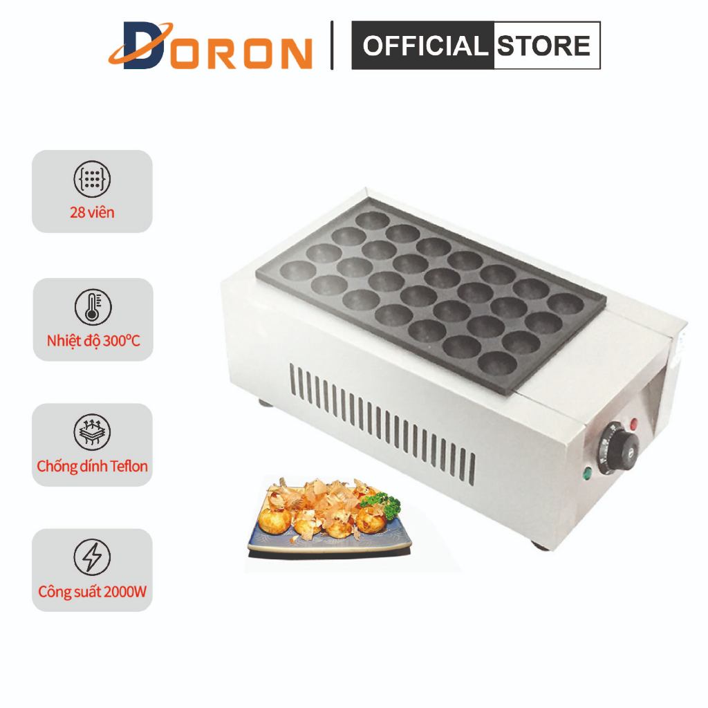 Máy làm bánh bạch tuộc 2000W điều chỉnh 50 - 300 độ, làm nóng nhanh