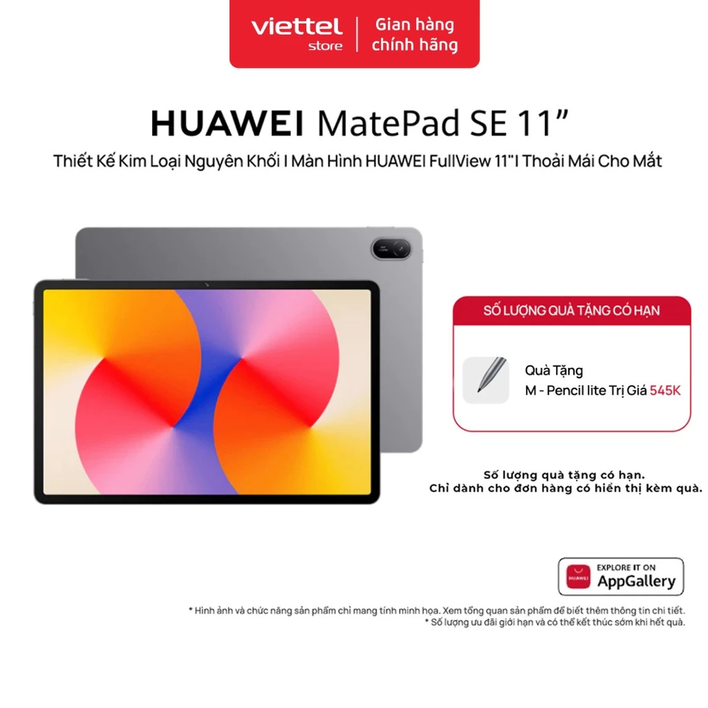 Máy tính bảng HUAWEI MatePad SE 11” | Thiết Kế Kim Loại Nguyên Khối | Màn Hình HUAWEI FullView 11"