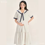 Váy Bầu Dáng Suông Chữ A Cộc Tay, Cổ Thủy Thủ, Thoáng Mát Mềm Mịn, Mặc Đi Làm Đi Chơi - Neva Dress V1455 By B2MUM — ảnh 4