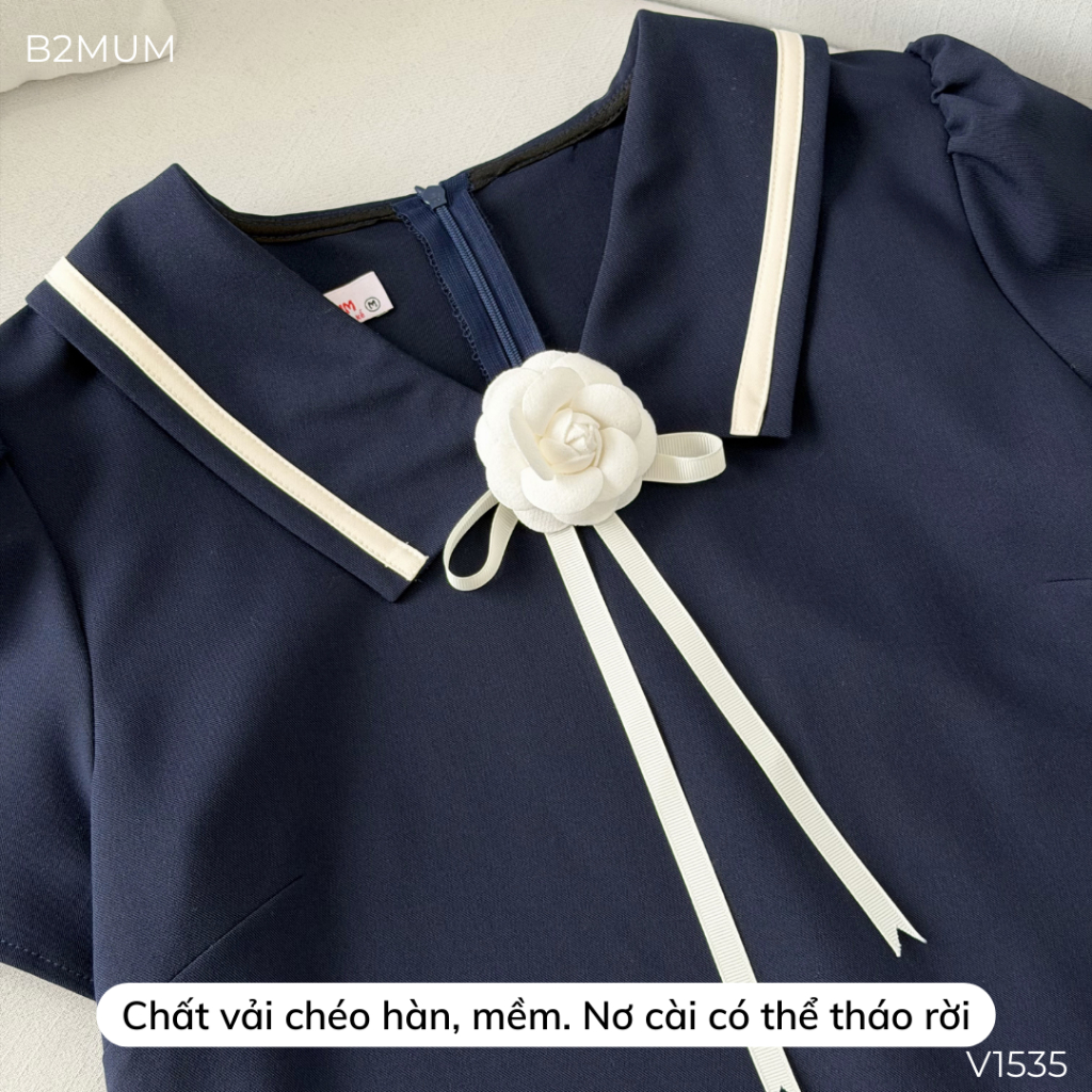 Váy Bầu Công Sở Tay Cộc Dáng Chữ A, Kèm Nơ Cài Rời, Thanh Lịch Hiện Đại, Đi Làm Đi Chơi - Soleen Dress V1535 By B2MUM