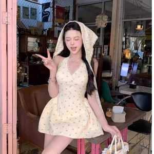 Váy Babydoll Hoa Nhí Cổ V Dáng Xòe – Đầm Nữ Hè Phong Cách Hàn Quốc Dễ Thương Hack Dáng