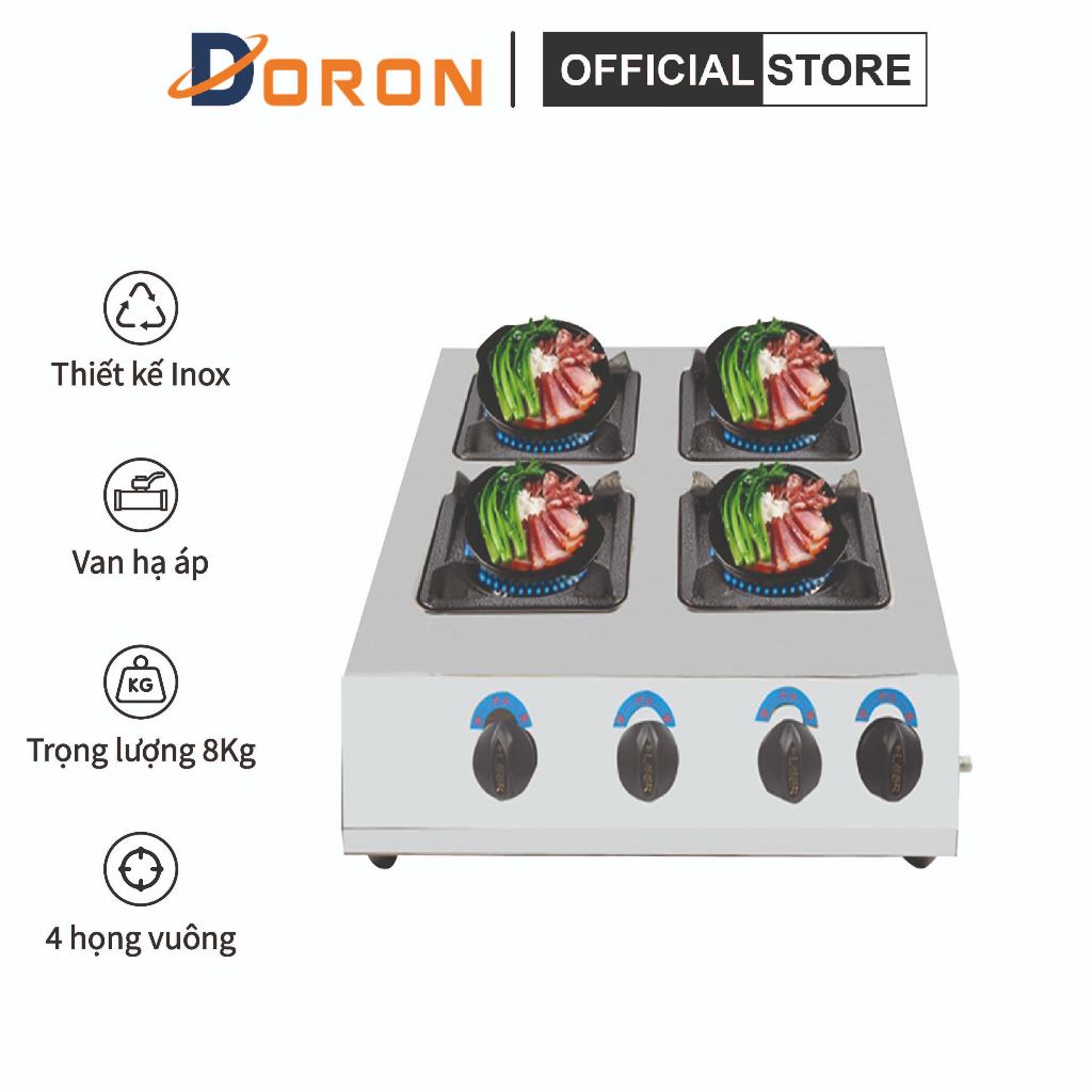 Bếp gas nấu mì cay 4 lò vuông 4 họng nấu cơm niêu, bánh xèo