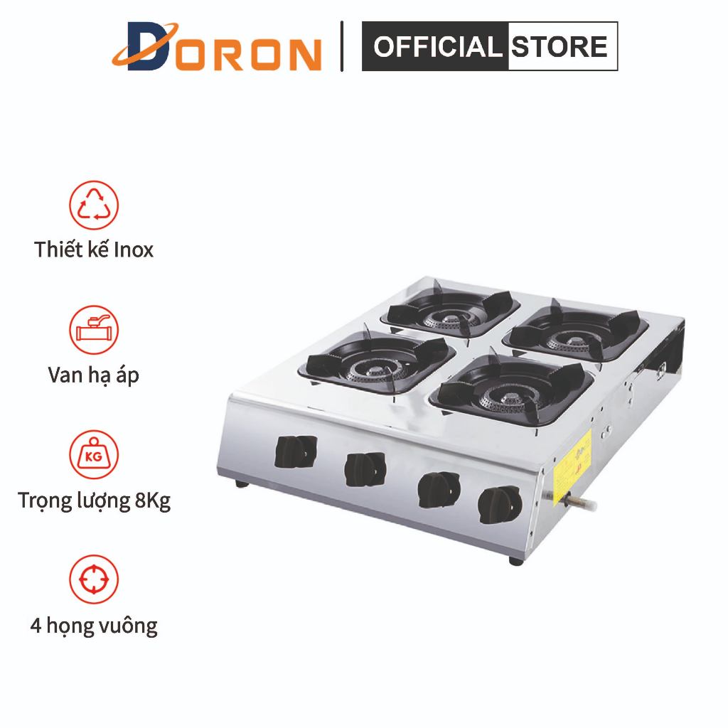 Bếp ga công nghiệp 4 họng đốt nhiệt độ cao, ngọn lửa tỏa đều