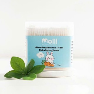 Tăm Bông Trẻ Em Cao Cấp đầu Bông Mềm Mại Thân Giấy Tự Nhiên Tiết Kiệm Hộp 400PCS MOL 3007