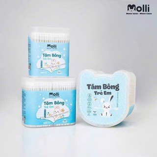 Tăm Bông Trẻ Em Cao Cấp đầu Bông Mềm Mại Thân Giấy Tự Nhiên Tiết Kiệm Hộp 400PCS MOL 3007