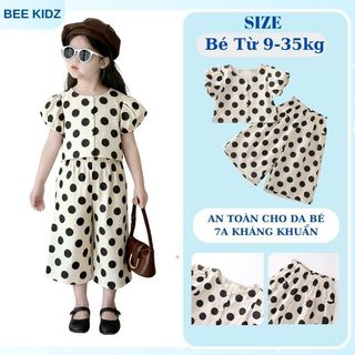 Đồ Bộ Bé Gái, Set Đồ Bé Gái Thiết Kế Áo Tay Bồng Kèm Quần Ống Suông Chấm Bi Xinh Yêu