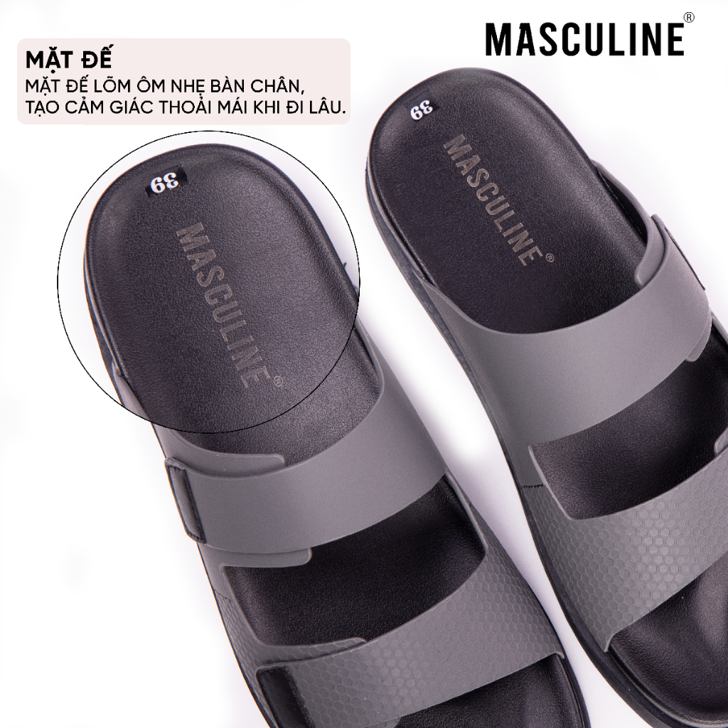 Dép nam trẻ MASCULINE MDN604 hai quai êm chân da microfiber đế PU chống trượt