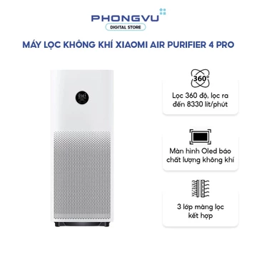 Máy Lọc Không Khí Xiaomi Smart Air Purifier 4 Pro - Lọc Bụi PM2.5, CADR 500m³/h, OLED, Ion Âm - Phòng 35-60m² - BH 12T