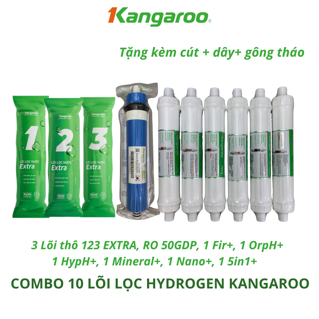 Combo 10 Lõi Lọc Nước Kangaroo Dòng Hydrogen Cao Cấp Model KG100HP, KG100HG, KG100HC, KG100HA... Bổ Sung Gấp Đôi Hdrogen