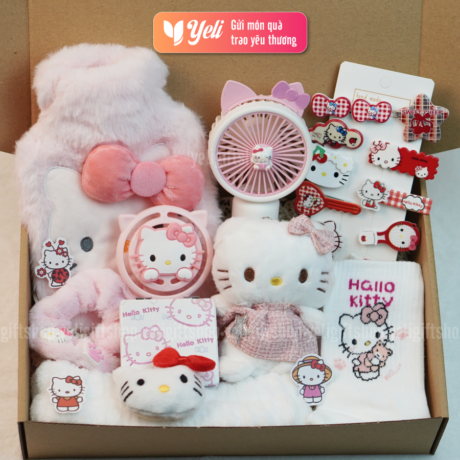 Set Túi Chườm Hello Kitty Kèm Phụ Kiện Xinh Xắn Tặng Bạn Gái, Người Yêu Các Dịp Lễ 14/2, 8/3, Hộp Quà Hello Kitty Yeli