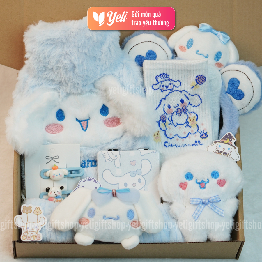 Set quà túi chườm Cinnamoroll tặng sinh nhật, 14/2, 8/3, Quà tặng bạn gái, người yêu tone xanh trắng