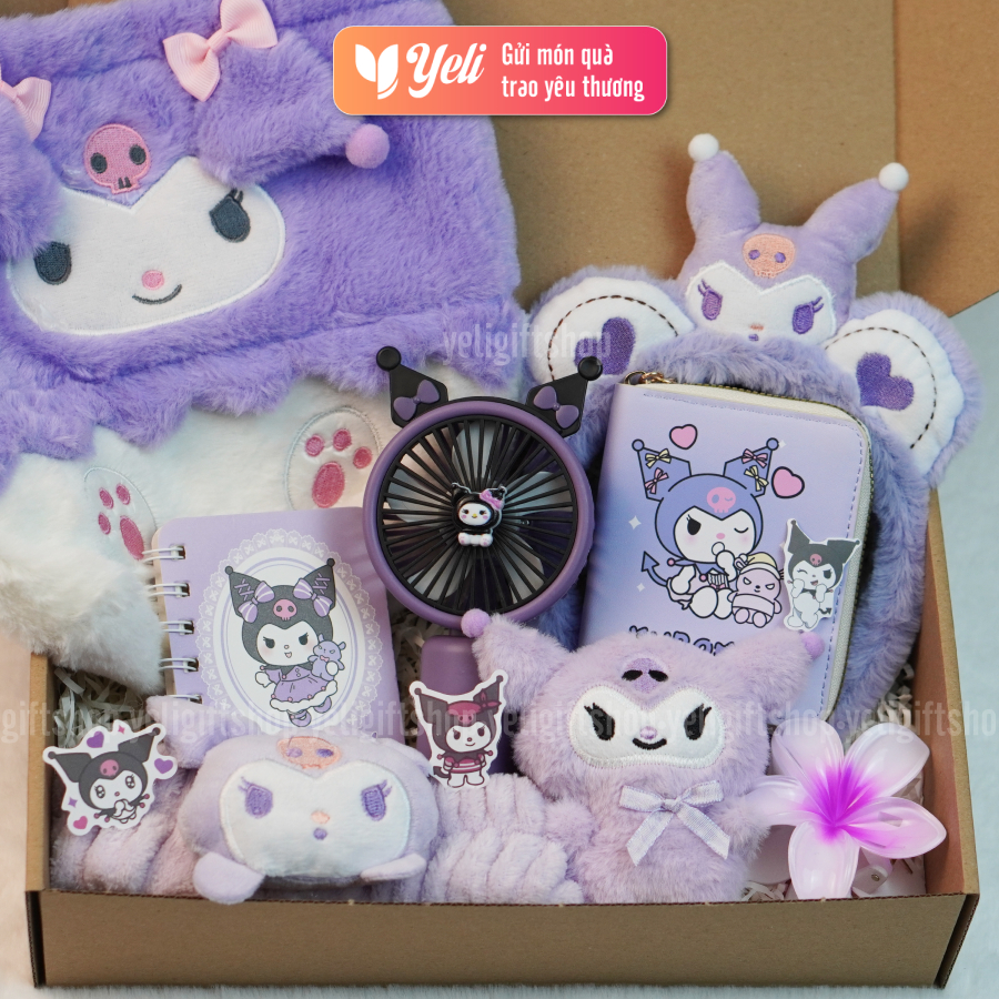 Set quà túi xách, túi nhung Kuromi tặng bạn gái, người yêu, người thân, hộp quà tặng phụ kiện Kuromi tặng bé gái