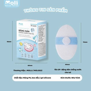 Miếng Dán Tai Chống Thấm Nước Cho Bé MOLLI Bảo Vệ Tai Khi Tắm Và Bơi Hộp 30 Miếng MOL 3022