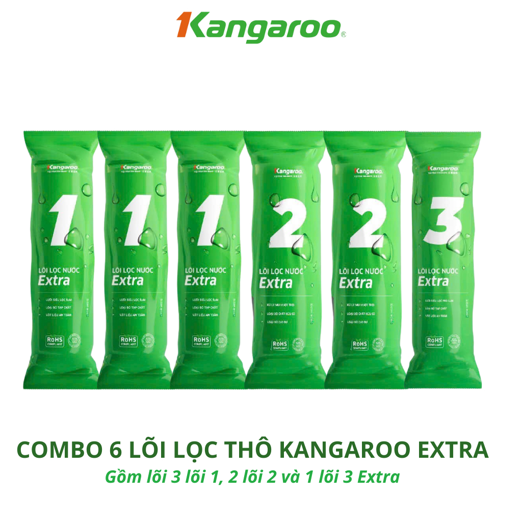 Bộ 6 lõi lọc thô Kangaroo EXTRA chính hãng dùng cho máy lọc nước RO  gồm 3 lõi 1, 2 lõi 2 và 1 lõi 3