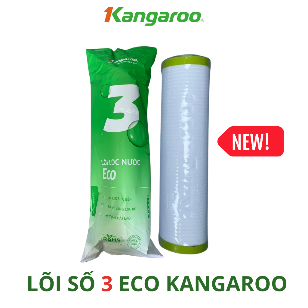 Lõi Lọc Thô Số 3 Kangaroo PP 1 Micron Mẫu Mới ECO Chính Hãng Dành Cho Máy Lọc Nước RO Có 3 Cốc 10 inch