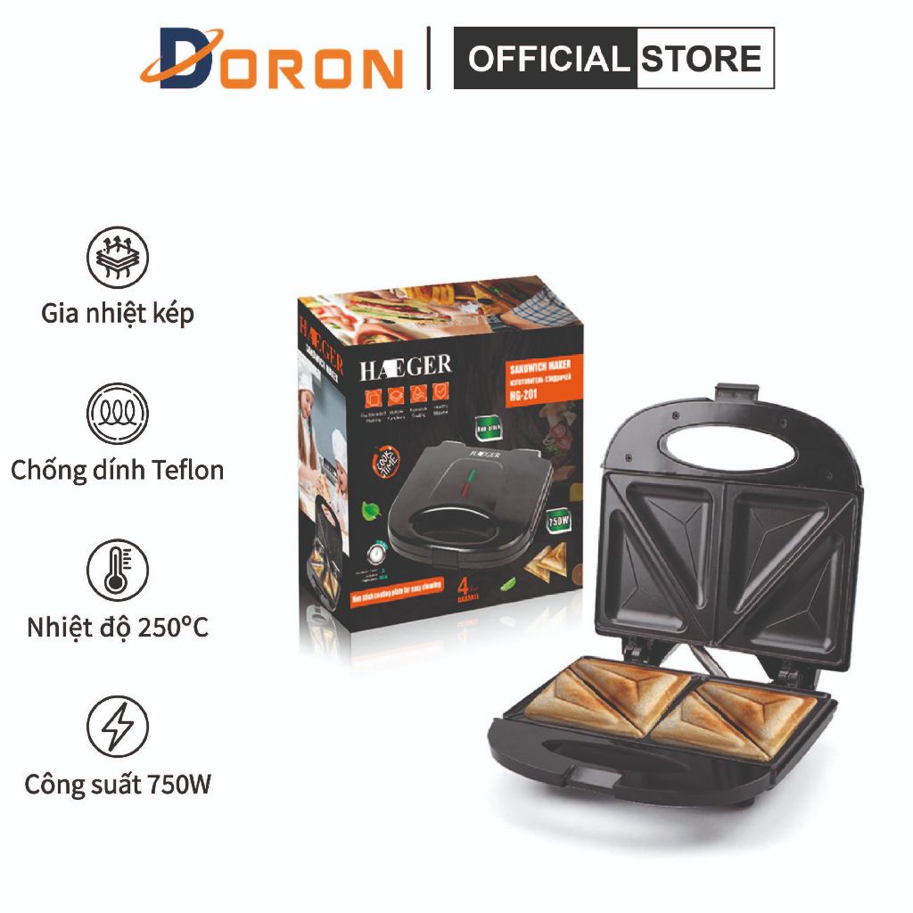 Máy kẹp nướng bánh mì, máy ép bánh mì sandwich RAF 750W làm nóng đều 2 mặt khuôn