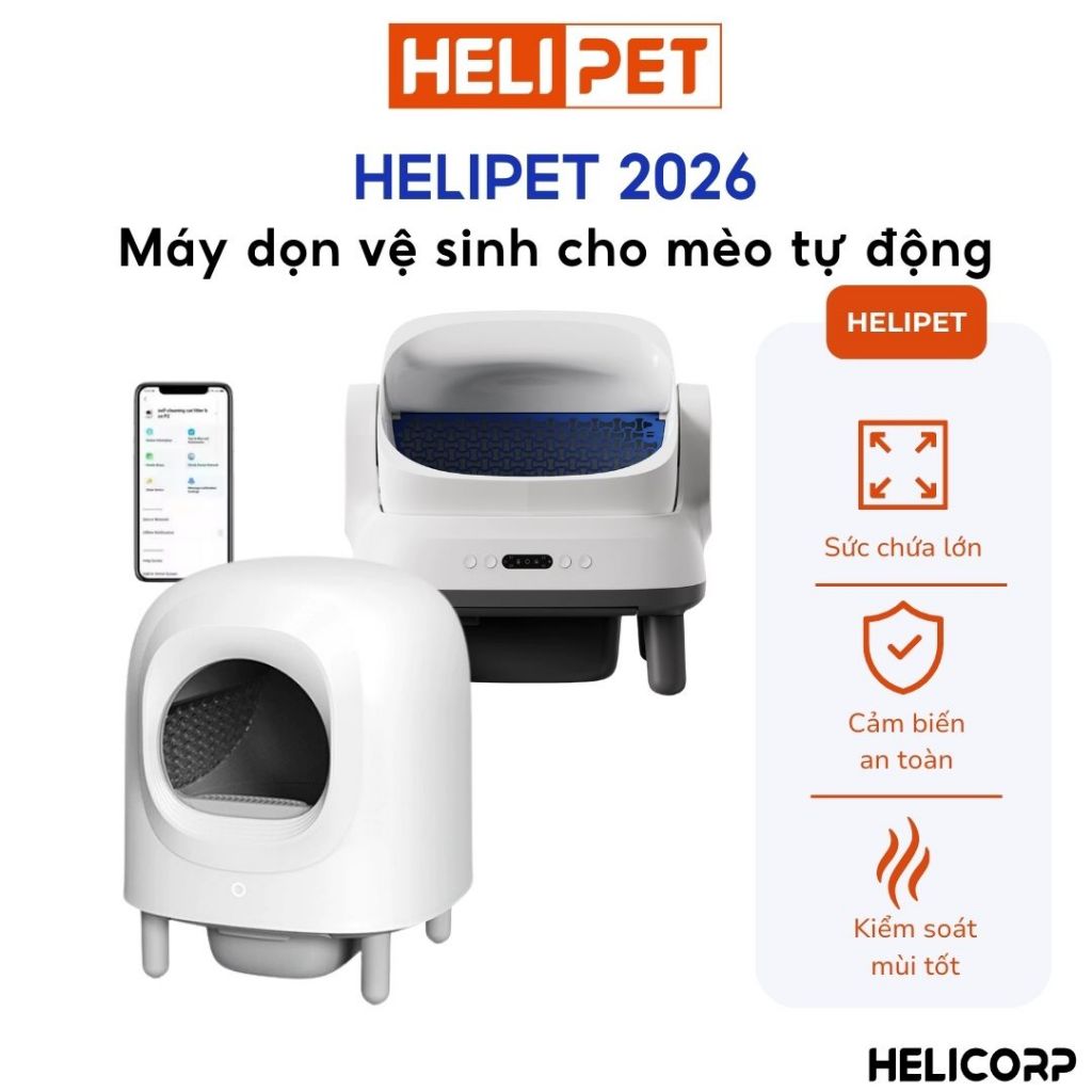 [Tặng Thảm] Máy Dọn Cát Mèo, Nhà Vệ Sinh Cho Mèo Tự Động HeLiPet Bản Quốc Tế Kết Nối Wifi - HeLiCorp
