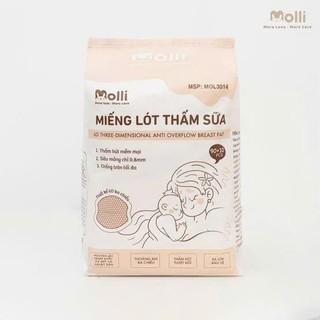 Miếng Lót Thấm Sữa MOLLI Hộp Lớn Siêu Tiết Kiệm Tự Dính Chống Trượt Bề Mặt Êm Ái Túi 100PCS MOL 3014