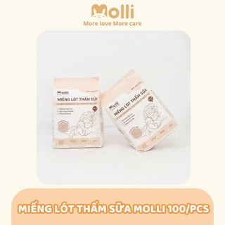 Miếng Lót Thấm Sữa MOLLI Hộp Lớn Siêu Tiết Kiệm Tự Dính Chống Trượt Bề Mặt Êm Ái Túi 100PCS MOL 3014