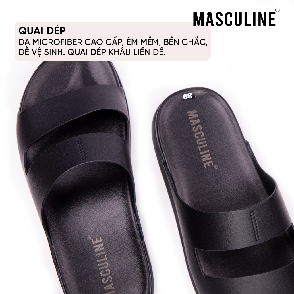 Dép nam thời trang MASCULINE MDN606 hai quai trẻ trung da microfiber cao cấp đế PU bền chắc