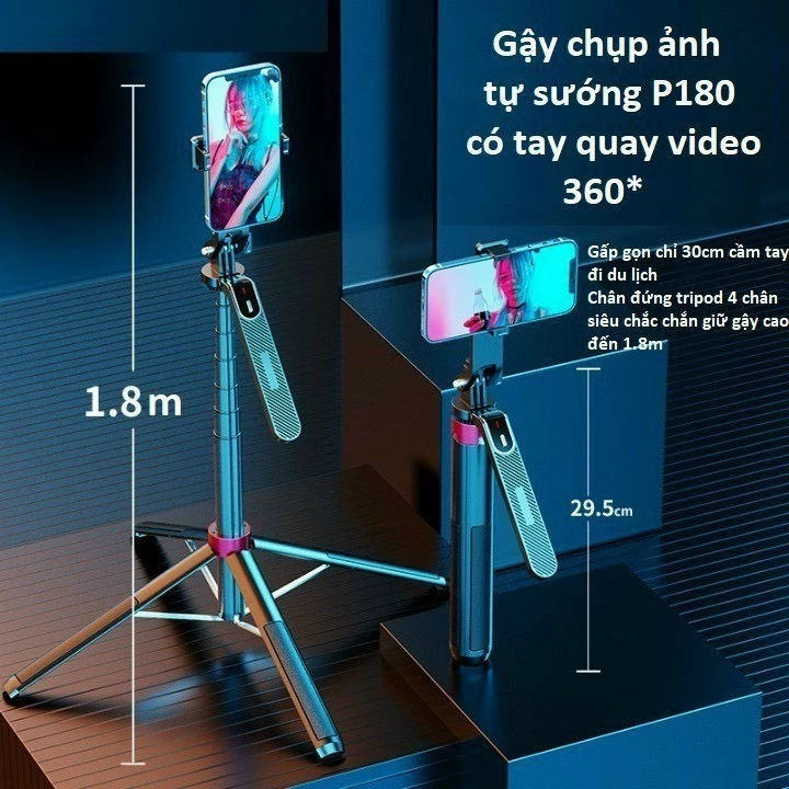 (Tặng Remote) Gậy chụp ảnh Selfie 4 chân A14 1M8 điều khiển từ xa có phân loại đèn trợ sáng Tripod chụp ảnh SP99