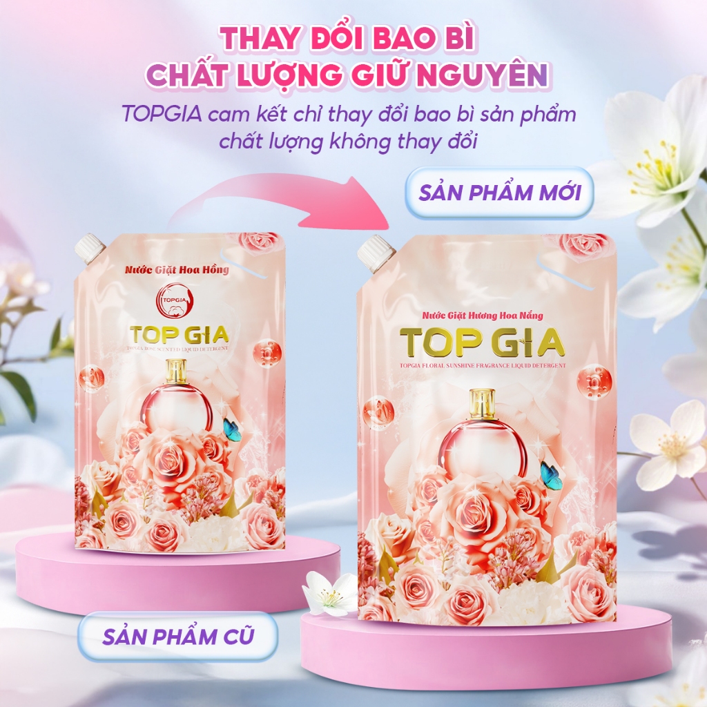 [Mua 4L Tặng 4L] Nước Giặt Xả TopGia Hương Hoa Nắng Ngọt Ngào, An Toàn Lưu Hương Bền Lâu 72H, Túi 2L