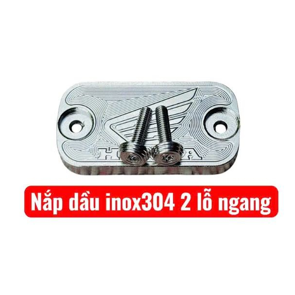 Nắp Bình Dầu CNC INOX304 tặng kèm Ốc Salaya gắn xe vario18, airblade ….2 lỗ ngang