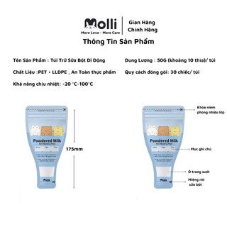 Túi Trữ Sữa Bột MOLLI Tiện Lợi Khi Đi Ra Ngoài Chống Ẩm Mốc Dung Tích 50g Hộp 30 Cái MOL 0035