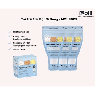 Túi Trữ Sữa Bột MOLLI Tiện Lợi Khi Đi Ra Ngoài Chống Ẩm Mốc Dung Tích 50g Hộp 30 Cái MOL 0035