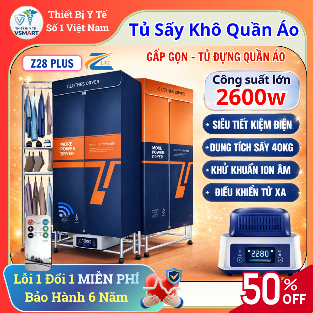 Tủ Sấy Quần Áo Gấp Gọn Thông Minh Z28 Plus Zlife 2600w, Sấy Khô Nhanh, Diệt Khuẩn, Chống Ẩm Mốc, Tiết Kiệm Điện