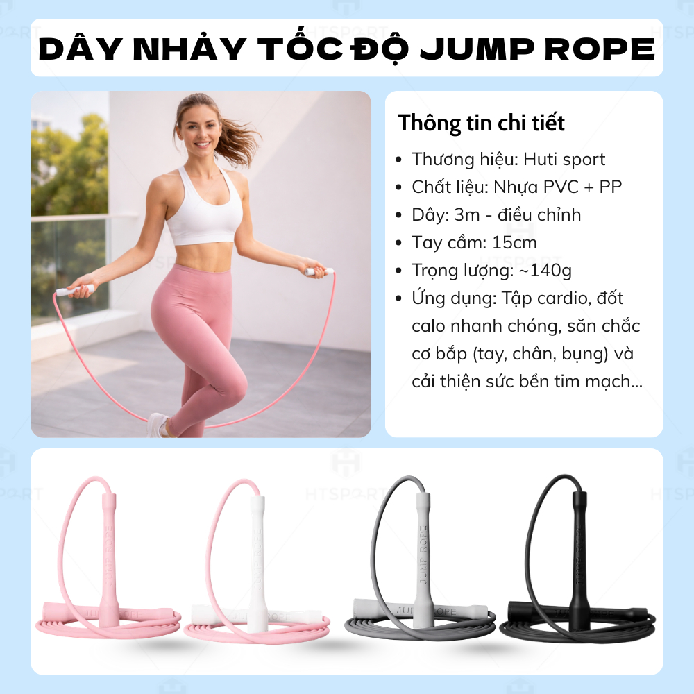 Dây Nhảy Tốc Độ JUMP ROPE - Chất Liệu PVC Dày 6MM Hỗ Trợ Luyện Skill Không Bị Xoắn Dây, Tập Thể Lực Cardio Tại Nhà