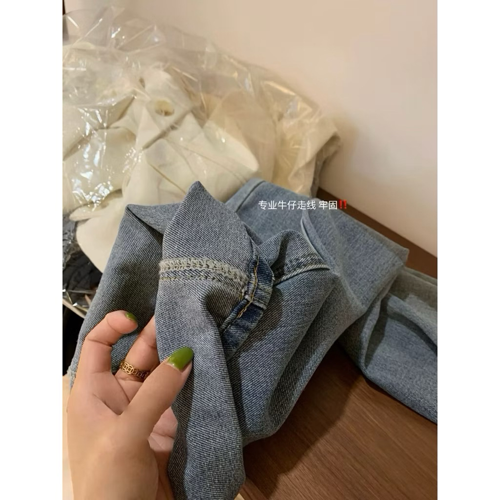 Quần Jean Nữ Suông  Lưng Cao Nắp Túi Sau