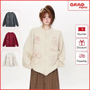 Áo khoác nữ GRADPOPU dệt kim cổ tròn dáng rộng kiểu Hàn Quốc đa năng phong cách thoải mái AK699