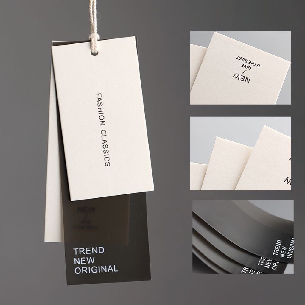 [Sẵn đen , trắng]Combo 100c Tag Quần Áo Nhãn 3 chi tiết In Cotton+100 tag giấy,tặng kèm 100 dây treo cho mác quần áo ❤️