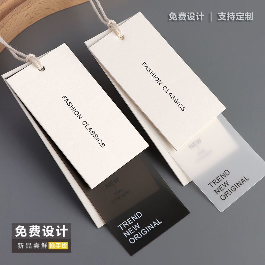 [Sẵn đen , trắng]Combo 100c Tag Quần Áo Nhãn 3 chi tiết In Cotton+100 tag giấy,tặng kèm 100 dây treo cho mác quần áo ❤️