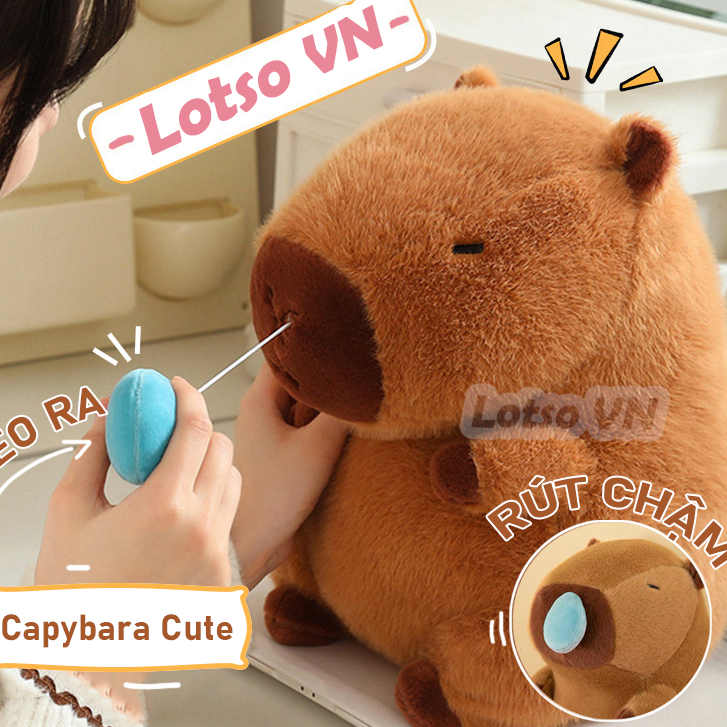 Gấu bông Capybara, Chuột lang nước kt 30cm mũi liền Hàng cao cấp