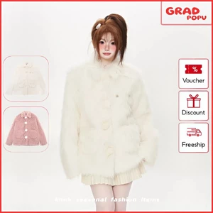 Áo khoác GRADPOPU Kiểu dáng ngắn ngọt ngào giả lông chồn lót lông cừu thanh lịch và tinh tế AK718