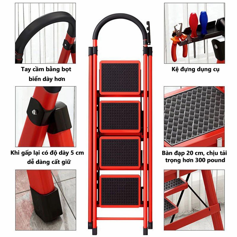 Thang Chữ A Gấp Gọn Thang Nhôm Gấp Gọn Thép Chịu Lực Tải Trọng 500kg Ổn định và an toàn 2-8 Bậc
