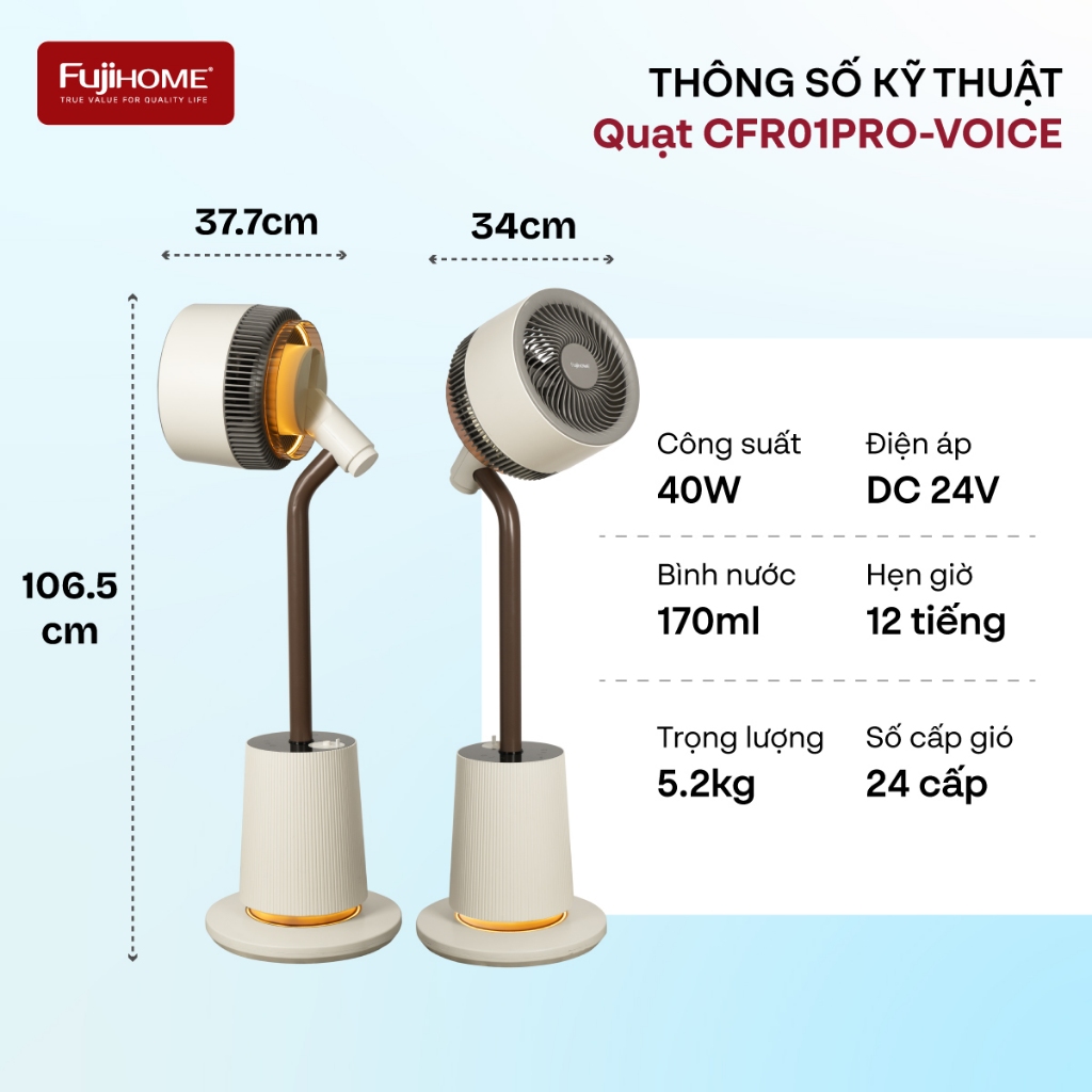 Quạt tuần hoàn không khí điều khiển giọng nói Nhập Khẩu FUJIHOME CFR01PRO-VOICE có phun sương tạo ẩm