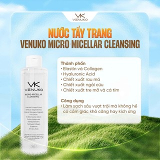 Nước Tẩy Trang Venuko - Công Nghệ Micro Micellar Sạch Sâu, Ngừa Mụn & Lão Hóa, Chứa Collagen, có hộp mini