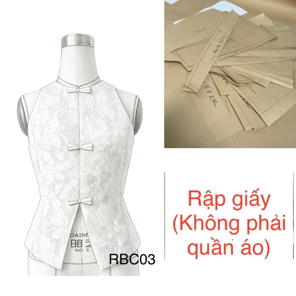 Rập áo kiểu nữ gắn nơ RBC03 - rập giấy may mặc đã test form size S M L XL (không phải quần áo)