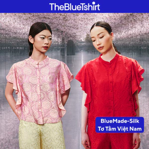 TheBlueTshirt - Áo lụa tơ tằm kiểu tay bèo nhún phom rộng nữ tính - Du Thanh
