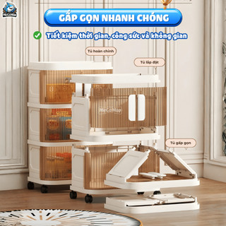 Tủ Đựng Đồ Đa Năng, Tủ Nhựa Gấp Gọn Thông Minh Thiết Kế Cửa Xếp Đóng Mở Dễ Dàng, Có Bánh Xe Tiện Lợi HC22