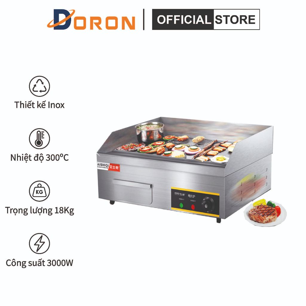 Bếp chiên teppanyaki mặt phẳng 3000W kiểm soát nhiệt độ chính xác, chống dính tốt