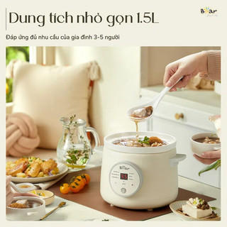 Nồi Nấu Cháo Chậm cho bé 1.5L Bear SB-NNC15, Công Suất 150W, 6 Chế Độ Nấu, Có Giữ Nhiệt, BH 18 Tháng