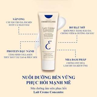Sữa Dưỡng Ẩm Embryolisse Lait Creme Concentré  Làm Dịu, Phục Hồi Da 75ml Duduhouse